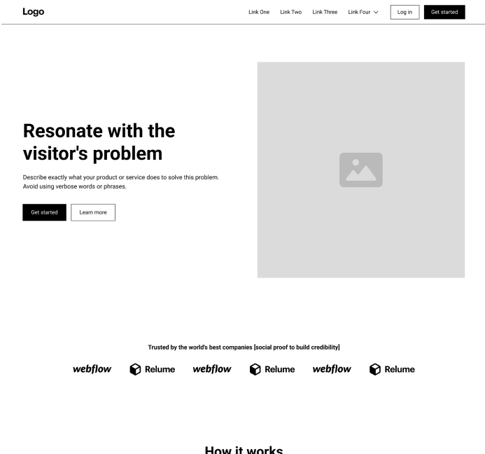 An example desktop design for a landing page using Relume library.